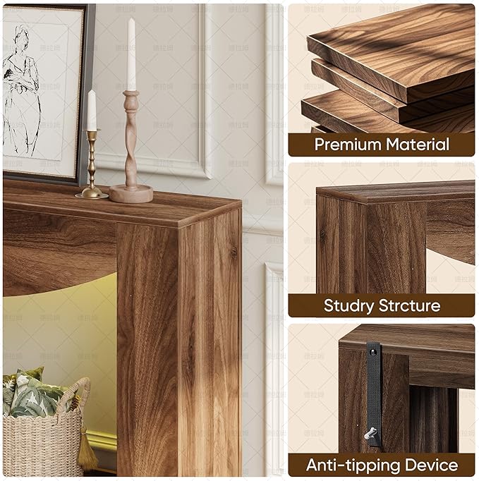knoworld Farmhouse Console Table, 47 Inches Entryway Console Table with LED Light, Sofa Table Behind Couch, Wooden Accent Entryway Table for Living Room, Hallway