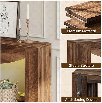 knoworld Farmhouse Console Table, 47 Inches Entryway Console Table with LED Light, Sofa Table Behind Couch, Wooden Accent Entryway Table for Living Room, Hallway