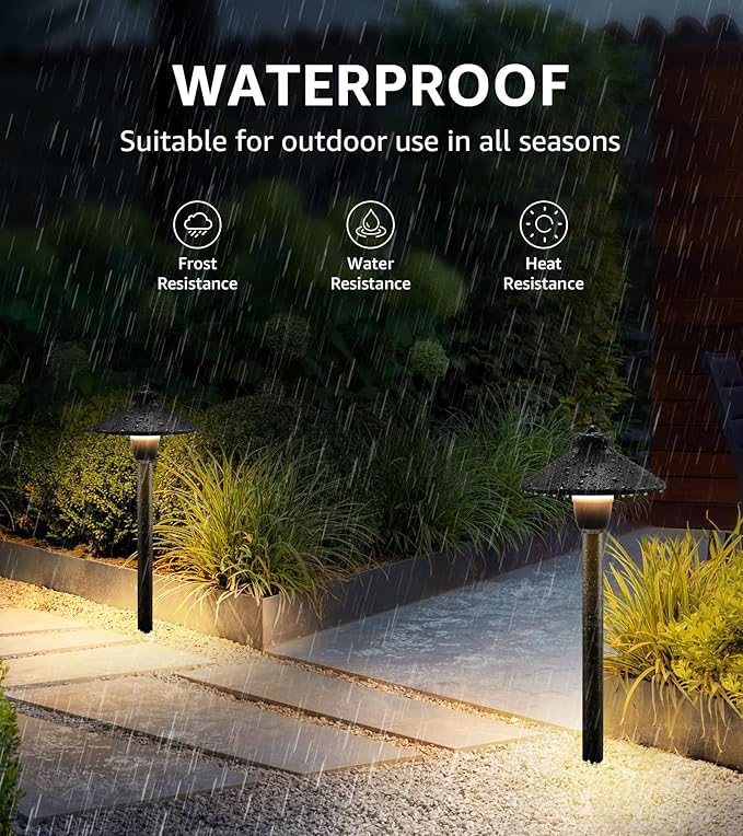 SUNVIE Low Voltage Pathway Lights 12V LED Landscape Path Lights 3000K Outdoor Waterproof Landscape Lighting 3W Aluminum Low Voltage Landscape Lights for Walkway Yard Garden ETL Listed Cord, 4 Pack