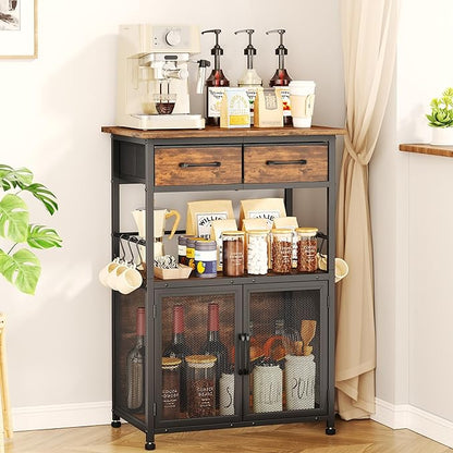 SWTYMIKI Coffee Bar Cabinet with Drawer - 20.47" Coffee Stand Station with Removable Hooks, Buffet Cabinet for Coffee Maker or Microwave, Kitchen Bar Table Storage Organizer, Espresso