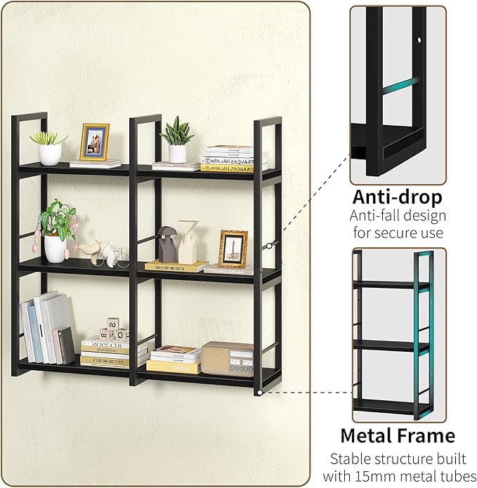 Wall Shelves, 31.5 Inch Floating Shelves for Books and Home Decor, Large Wood Wall Mounted Shelves for Office Bedroom Laundry Bathroom Corner, Black