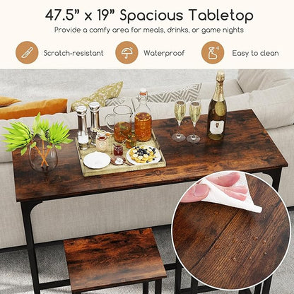COSTWAY 3-Piece Dining Table Set, 47.5" Industrial Counter-Height Kitchen Table and 2 Bar Stools, High Top Rectangular Pub Table and Chairs for Dining Room Small Place Breakfast Nook Bistro (Coffee)