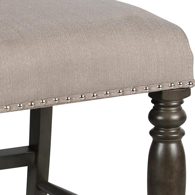 Steve Silver Co Caswell Counter Chair, Set of 2 Chairs, Nailhead Trim, Contemporary Design, Shield Back, Dining Room, Ktichen, Bar, Counter Island, Rubberwood, 100% Polyester, 20"D x 24"W x 45"H, Gray