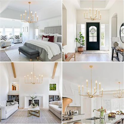 Gold Chandeliers, 8-Light Modern Dining Room Light Fixtures, Rustic Candle Hanging Pendant Light for Living Room Entryway Foyer Bedroom Kitchen