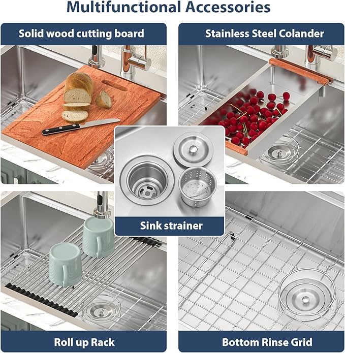 Lordear 33 Drop In Kitchen Sinks Worktation - 33x19 Drop Kitchen Sink 16 Gauge 304 Stainless Steel Single Bowl Over Counter Handmade Sink Basin With Built-in Accessories