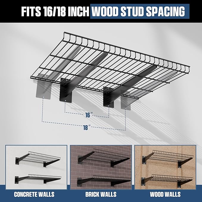 Heavy Duty Garage Wall Shelving 24"x16.5" 4-Pack, Adjustable Shelving Wall Mounted Shelves for Garage, Laundry Room, Closet, Total 400 lbs Load Capacity, Black