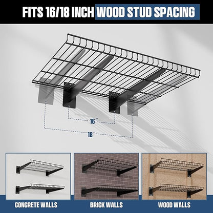Heavy Duty Garage Wall Shelving 24"x16.5" 2-Pack, Adjustable Shelving Wall Mounted Shelves for Garage, Laundry Room, Closet, Total 200 lbs Load Capacity, Black