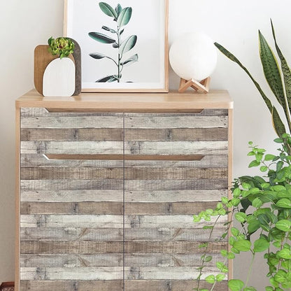 Yun-aeon Natural Wood-Grey Wood Contact Paper Peel and Stick Wallpaper 17.3"x 400"Self Adhesive Removable Vintage Faux Wood Wall Paper Plank Shelf Home Decoration Kitchen Counter Cover Use