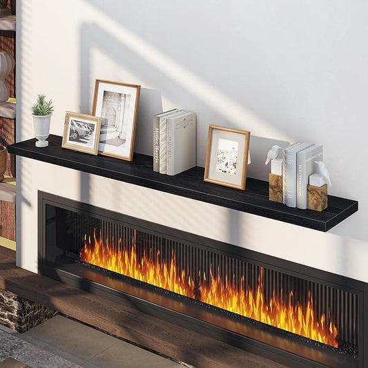 Fun Memories 72 Inch Floating Shelves, 12 Inch Deep Wall Shelf for Fireplace Mantel, Black Deep Storage Shelves for Home & Office, Long Floating Shelf with Invisible Bracket, Set of 1