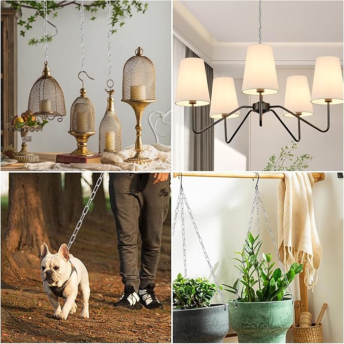 garini 6 Feet Silver Light Fixture Chain, Adjustable Metal Pendant Chandelier Chain Extension with Detachable Link, Maximum Load is 66 Pounds, 1 Pack