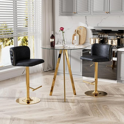 3-Piece Pub Table and Chairs, Round Bar Height Adjustable Swivel PU Leather Bar Stools Set of 2 for Kitchen Island Bistro Office Living Room Small Space Restaurant