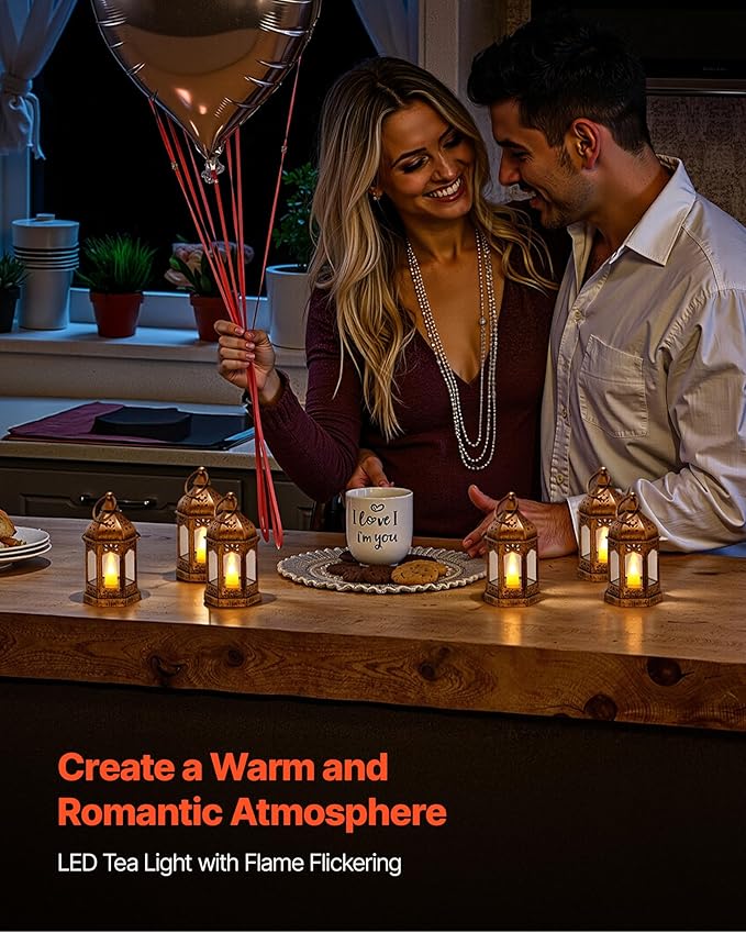 VEVOR 12 Pcs Decorative Candle Lantern, LED Electric Flameless Candle, Plastic LED Holder with Glass, Wall Hanging Indoor Porch Lanterns for Wedding Table Party Farmhouse Indoor Decor, Bronze
