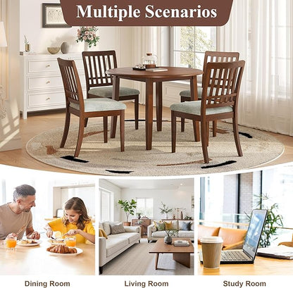 Merax 5-Piece Drop Leaf Round Dining Table Set for 4, Farmhouse Kitchen Table Set with Extendable Round Table and 4 Upholstered Chairs. Wood Table and Chairs Set for Dining Room, Living Room, Brown