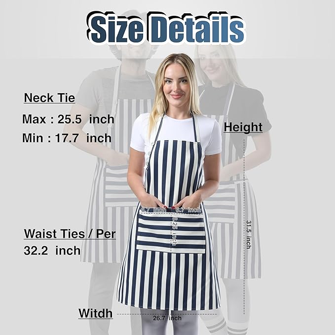 TOSHEX Kitchen Apron Waterdrop Resistant Cotton Apron with adjustable Aprons for Women with Pockets Cooking Apron Chef Apron for Men (1, Navy Blue)