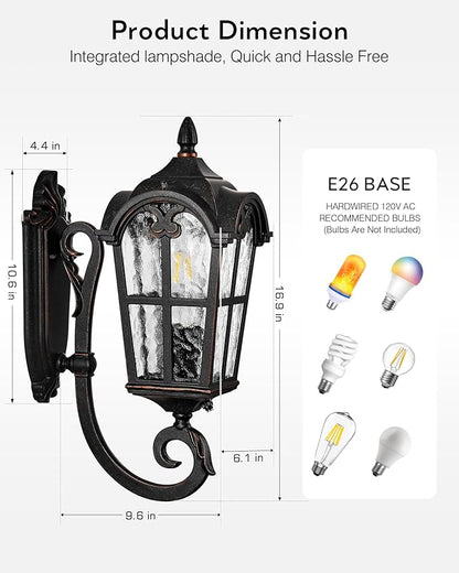 VIANIS Exterior Lighting Fixtures Dusk to Dawn, Vintage Oil Rubbed Bronze Front Porch Lights with Gold Trim, Waterproof and Anti-Rust Outdoor Wall Light Fixtures for House, Porch, Garden, Doorway