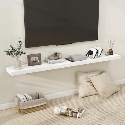 Fun Memories 66 Inch Fireplace Mantel Shelf with Invisible Bracket, 8 Inch Deep Floating Shelf for Living Room, Kitchen, Farmhouse, White (2-Pack)
