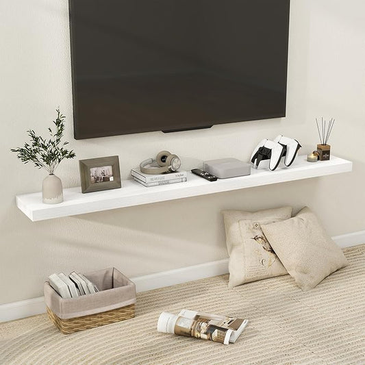 Fun Memories 66 Inch Fireplace Mantel Shelf with Invisible Bracket, 8 Inch Deep Floating Shelf for Living Room, Kitchen, Farmhouse, White (2-Pack)