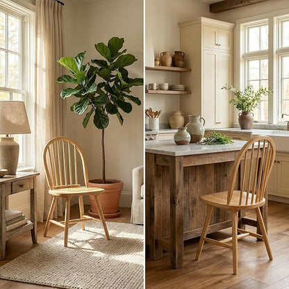SIMOE Windsor Dining Chairs Set of 4, Farmhouse Kitchen Chairs with Spindle Back, Solid Wood Legs, Oak Wooden Dining Chairs for Living Dining Room, Restaurant