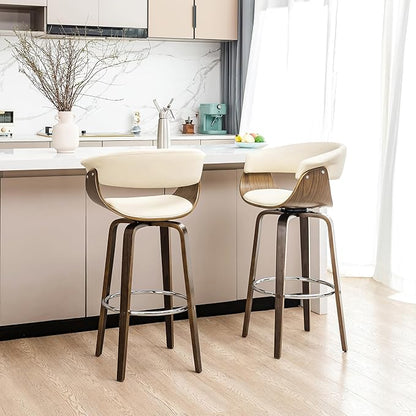 Glitzhome Bar Table and Chairs, Cream PU Leather Adjustable Swivel Bar Stools Set of 2, Square Rustic Cocktail Pub Table for Kitchen Island Bistro Office Living Room Dining Room Small Space