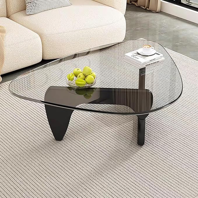Mid Century Modern Glass Coffee Table, Coffee Table for Living Room, Noguchi Coffee Tables,Suitable for Bedroom Living Room Reception Office Tables (Black/Transparent, ML)