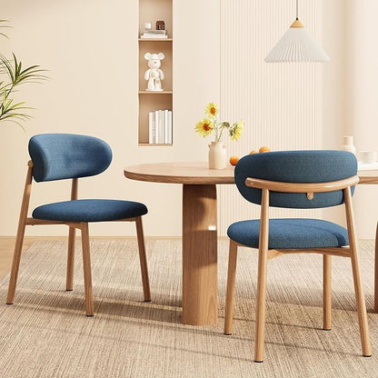 Kitchen Dining Chairs Set of 4 Modern Soft Linen Farmhouse Dining Room Chair with Metal Legs, Blue/Original
