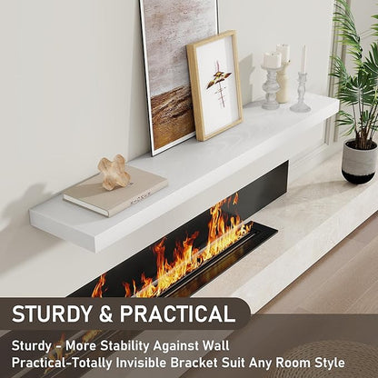 Fun Memories 48 Inch Floating Shelves for Wall 8 Inch Deep White Shelves Set of 2, Wall Mounted Rustic Wood Long Floating Shelf, Large Display & Storage Shelf with Invisible Brackets