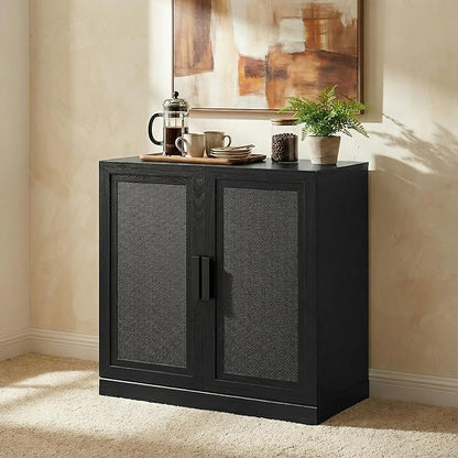 Casaphoria Adam Sideboard Buffet Cabinet with Storage, Sideboard Cabinet with Rattan Doors & Adjustable Shelves, 31" W x 31" H Coffee Bar for Entryway Kitchen Living Room, Black