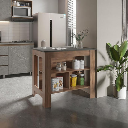 GOWE Rockaway 3-Shelf Kitchen Island Dark Brown and Onix