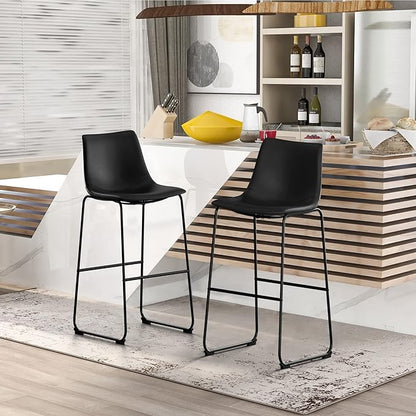 NicBex Retro Bar Stools Crazy-Horse Leather with Metal Legs Barstools, Lounge Kitchen Island Bar Stools, Set of 2, (Black Color) (A-GE17022-USSU014)