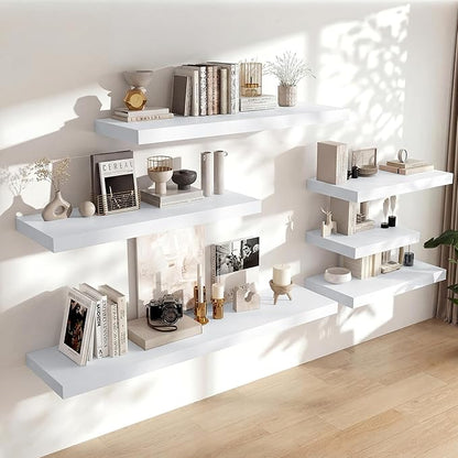 Heimlove 12 Inch Deep Floating Shelves, 72 x 12 Inches Long Wall Shelf, Large Extra Display & Storage Shelf, Rustic Wood Wall Shelves for Fireplace Mantel, White, 1 Pack