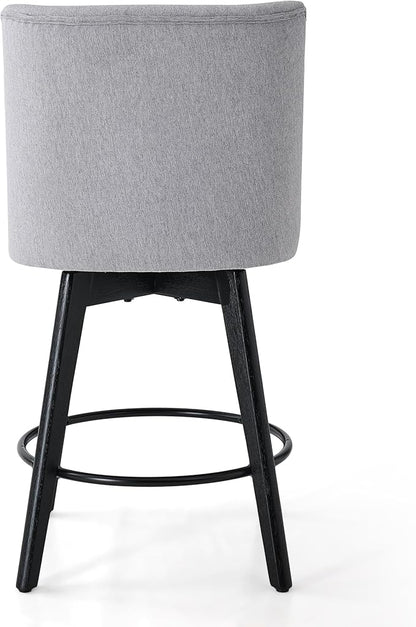 Vipbear Counter Height Bar Stools Set of 4, 26" H Swivel Bar Stools with Backs, Linen Fabric Upholstered Bar Chairs with Solid Wood Legs for Kitchen Island, Dining Room, Home Bar, Light Grey