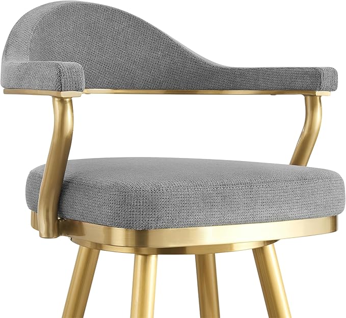 Armen Living Justin Modern Farmhouse 30" Seat Height Swivel Bar Stool with Anchor Gray Fabric and Gold Brushed Stainless Steel Legs for Kitchen Island Counter