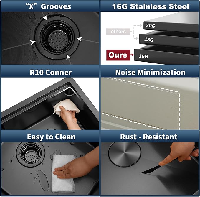 13 Inch Black Sink Undermount, 16 Gauge 304 Stainless Steel Workstaion Kitchen Sinks with Ledge & Accessories, 13" x 15" x10" Deep Bowl For Outdoor, RV,Prep Sink, and Wet Bar
