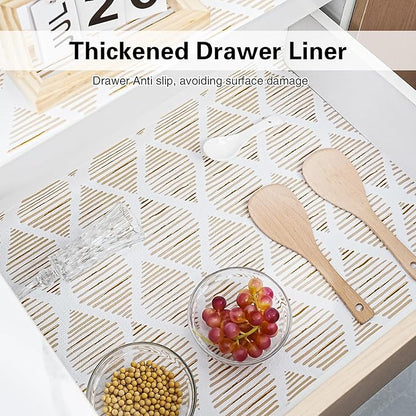 Drawer and Shelf Liner for Kitchen Cabinet,Non-Adhesive Cabinet Liners 18in x 30FT,Waterproof Shelf Paper Non-Slip Mats Cupboard Liner Contact Protect Dresser/Shelves/Table-Brown Stripes