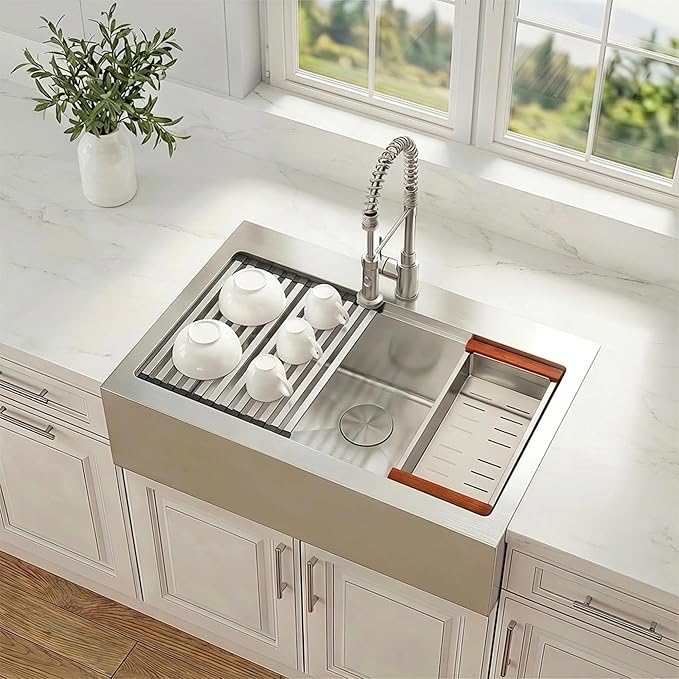36 Inch Farmhouse Sink, 16 Gauge 304 Stainless Steel Farm Sinks, Drop In Topmount Single Bowl Workstation Sink with all Accessories, 36" x 22" x 10" Large and Deep Kitchen Sink