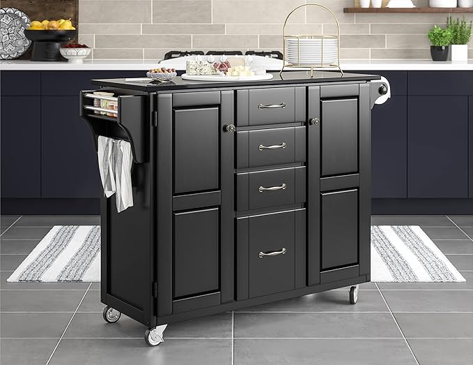Create-a-Cart Black 2 Door Kitchen Cart with Black Granite Top by Home Styles