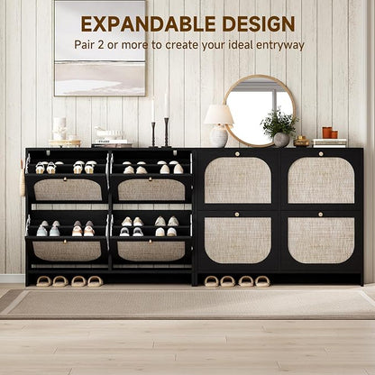Nicetree Shoe Cabinet Storage for Entryway, Narrow Shoe Organizers with 4 Flip Drawers, Freestanding Large Shoe Rack with 3-Tier Adjustable Shelves for Hallway Entryway Foyer Black