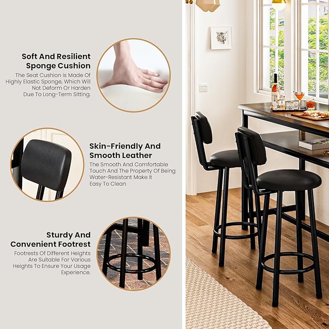 DKLGG Bar Table and Chairs Set for 2, 3-Piece Counter Height Dining Table with Stools, Hightop Kitchen Island Table with Storage Shelves for Kitchen, Bar, Pub, Bistro