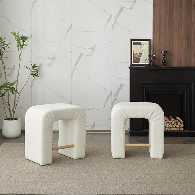 24'' Boucle Stool Set of 2,Dining Chairs for Home Kitchen Island,White