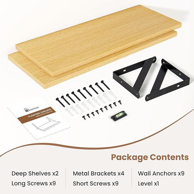 Axeman 20 Inch Floating Shelves | 8 Inch Deep Oak Wall Shelves Set of 2 | 20''W x 8''D Rustic Oak Shelves for Bathroom Living Room Bedroom Kitchen