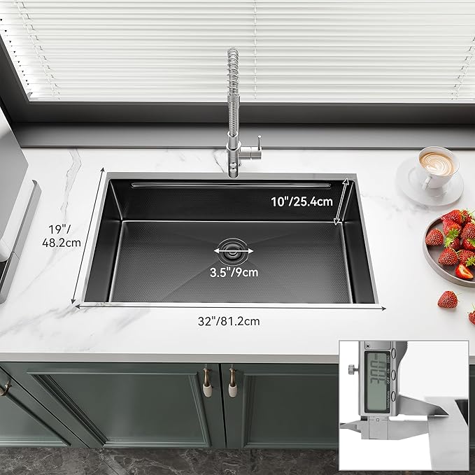 YITAHOME Kitchen Sink Undermount Workstation 32in,Gunmetal Black Stainless Steel Single Bowl w/Ledge & Accessories, Nano-treated Surface Prevents Scratches, RV, Bar Sink 32x19x10in
