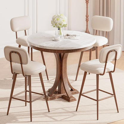 MALOL 26“ Swivel Bar Stools Set of 4, Mid Century PU Leather Counter Height Bar Chairs with Low Back and Metal Legs, Modern Bar Stool Chair for Kitchen Island, Beige