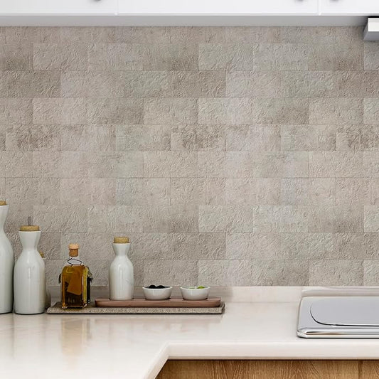 Art3d 10-Pack Peel and Stick Wall Tile for Backsplash, Stick on Stone Tile for Kitchen Bathroom Fireplace Vanitity in Stone Beige
