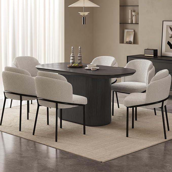 Miuuod 62.99" Oval Dining Table Set for 6-8, Modern Farmhouse Kitchen Table with 6 Chairs, Large Wood Dining Room Table Set,Water-Resistant MDF Top, Rustic Dining Furniture,Dark Grey