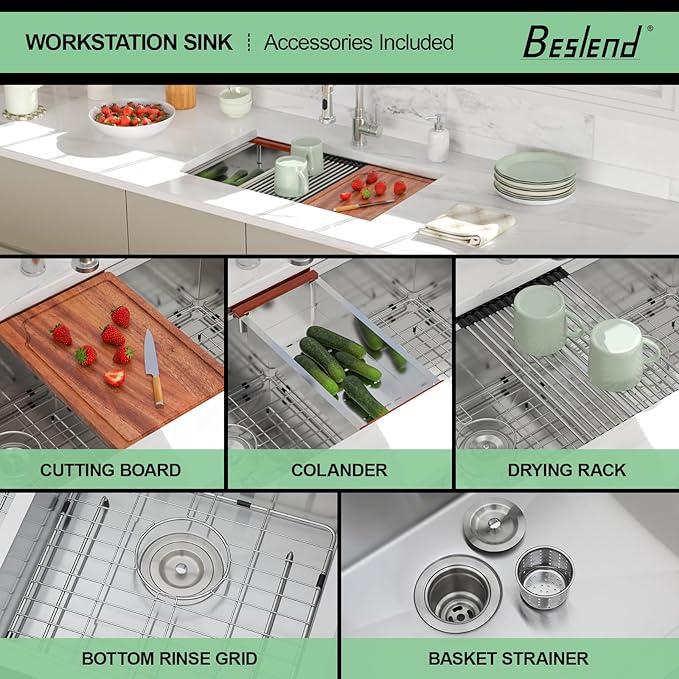 30 Undermount Kitchen Sink - 30x19 Double Bowl Kitchen Sinks Workstation 16 Gauge Stainless Steel Sink Low Divide Double Basin 50/50