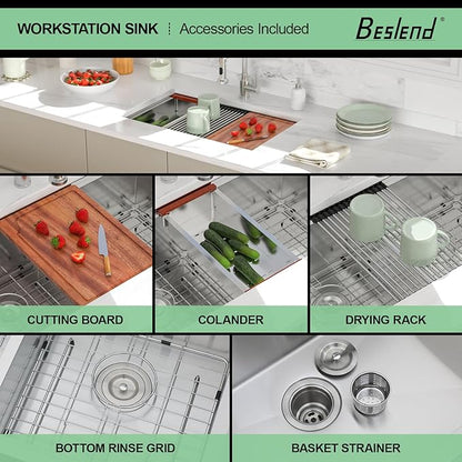 30 Undermount Kitchen Sink - 30x19 Double Bowl Kitchen Sinks Workstation 16 Gauge Stainless Steel Sink Low Divide Double Basin 50/50