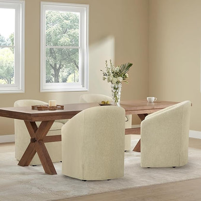 KISLOT Upholstered Dining Chairs with Casters, Washable Cover Modern Dining Room Chairs with Barrel Backrest & Dual Armrest for Kitchen, Living Room, Bedroom, Sand Fabric, 2PCS