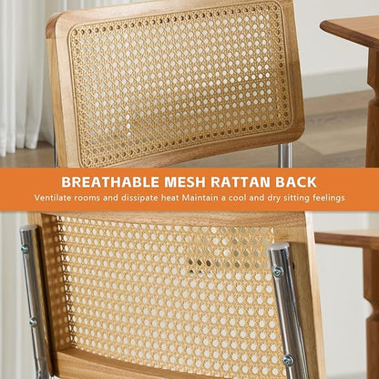 Rattan Back Velvet Dining Chair Set of 2 Modern Stainless Chrome Base Armless Upholstered Side Chair for Dining Room, Kitchen Island, Gold