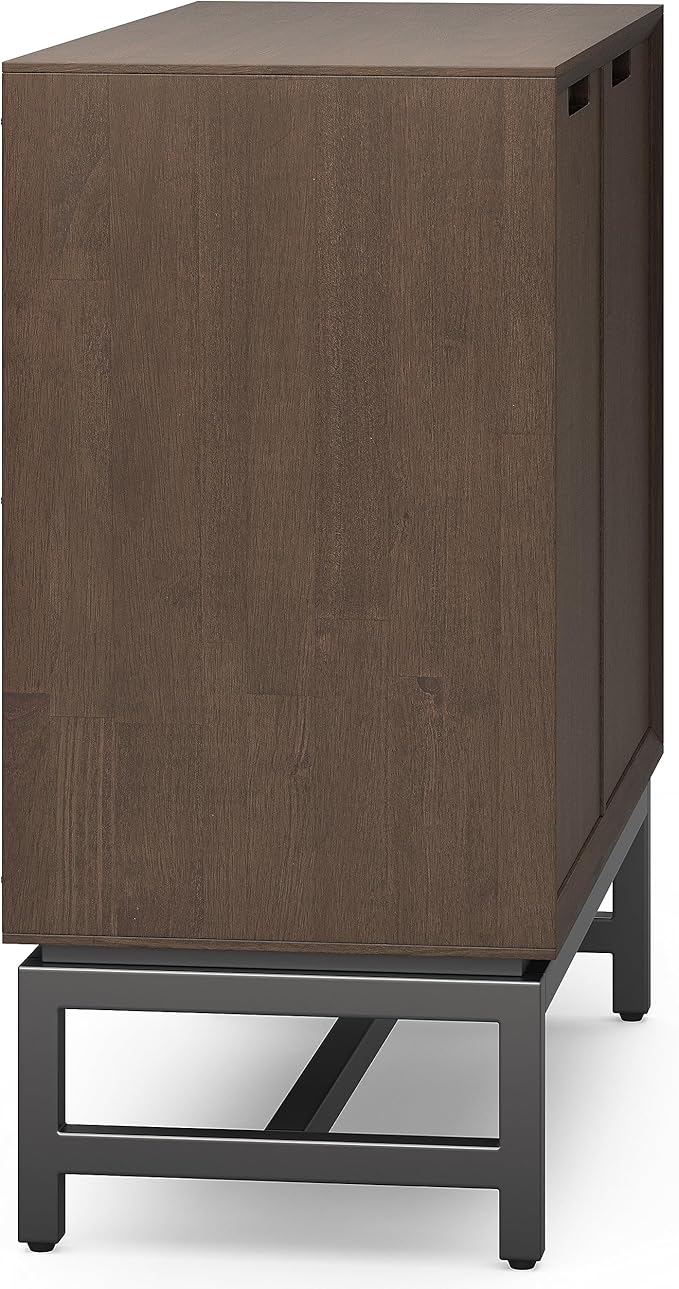 SIMPLIHOME Banting Storage Cabinet - 32 inch Wide Solid Wood Low Cabinet in Walnut Brown, Modern Industrial Sideboard for Living Room, Entryway, or Dining Room with Metal Base and Adjustable Shelves