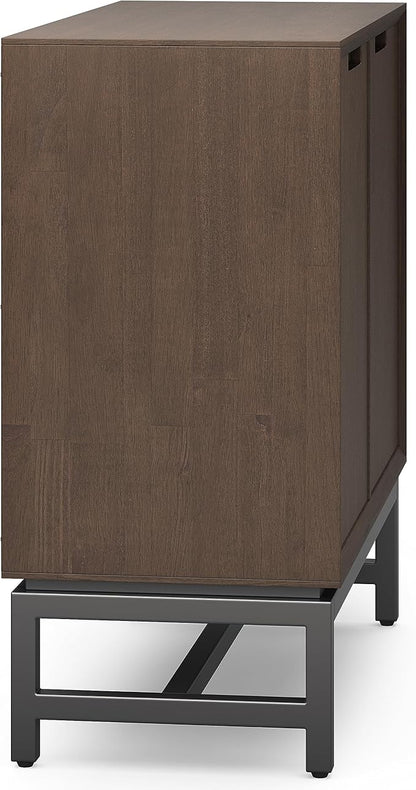 SIMPLIHOME Banting Storage Cabinet - 32 inch Wide Solid Wood Low Cabinet in Walnut Brown, Modern Industrial Sideboard for Living Room, Entryway, or Dining Room with Metal Base and Adjustable Shelves